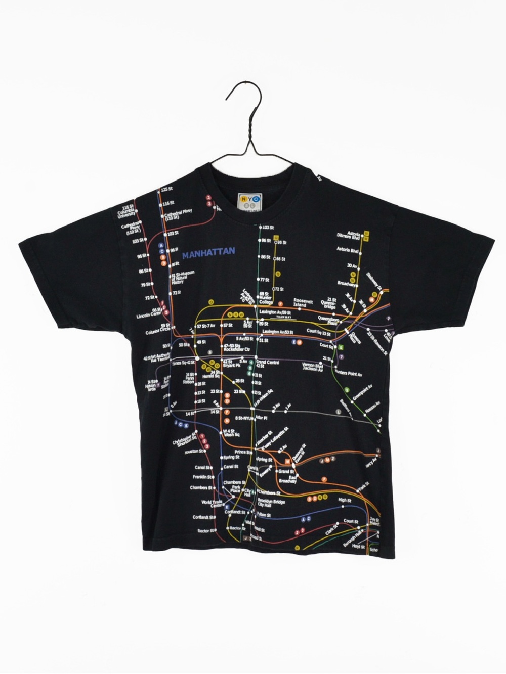 Vintage NYC Subway Line T Shirt Black AOP Manhattan Transit Map MTA 2000s